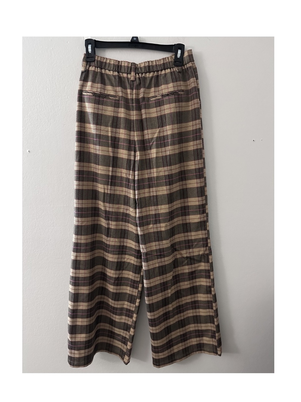 Versona Plaid Trousers Brown, Tan & Pink Accent wide leg with elastic waistband - Picture 2 of 4